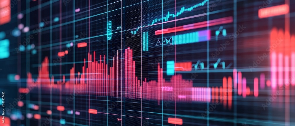 Poster organization with team collaboration tools concept. digital financial graph with vibrant data visual