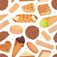 Waffles Food as Pastry Dessert Seamless Pattern Design Vector Template