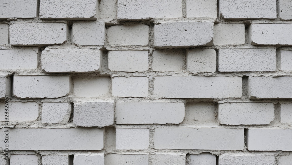 Poster textured background of a white cement block wall with varying shades of white and gray, featuring an
