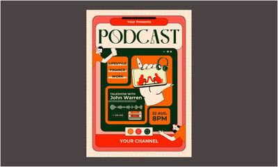 Podcast Flyer. Vector Illustration of live podcast flyer poster design template
