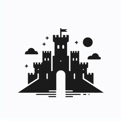 Fototapeta premium Fortress Silhouette Black Castle Under a Cloudy Sky