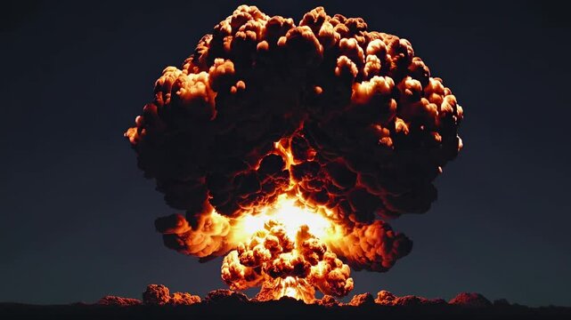 Dramatic nuclear explosion sequence capturing intense fireball and expanding shockwave