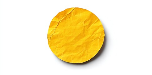 Naklejka premium Yellow Paper Circle Isolated on White Backdrop with Wrinkled Texture