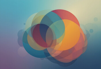 Obraz premium Translucent circles in shades of blue, pink, orange, and purple overlap, forming a captivating abstract composition on a clean white backdrop, showcasing color interactions illustration