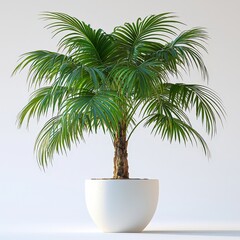 Obraz premium Vibrant potted palm tree on white background for interior decor inspiration