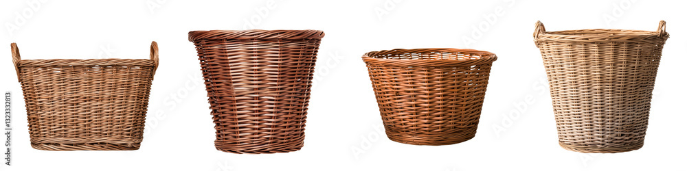 Aufkleber assortment of various rustic wicker baskets in different sizes and shapes for home decor storage and