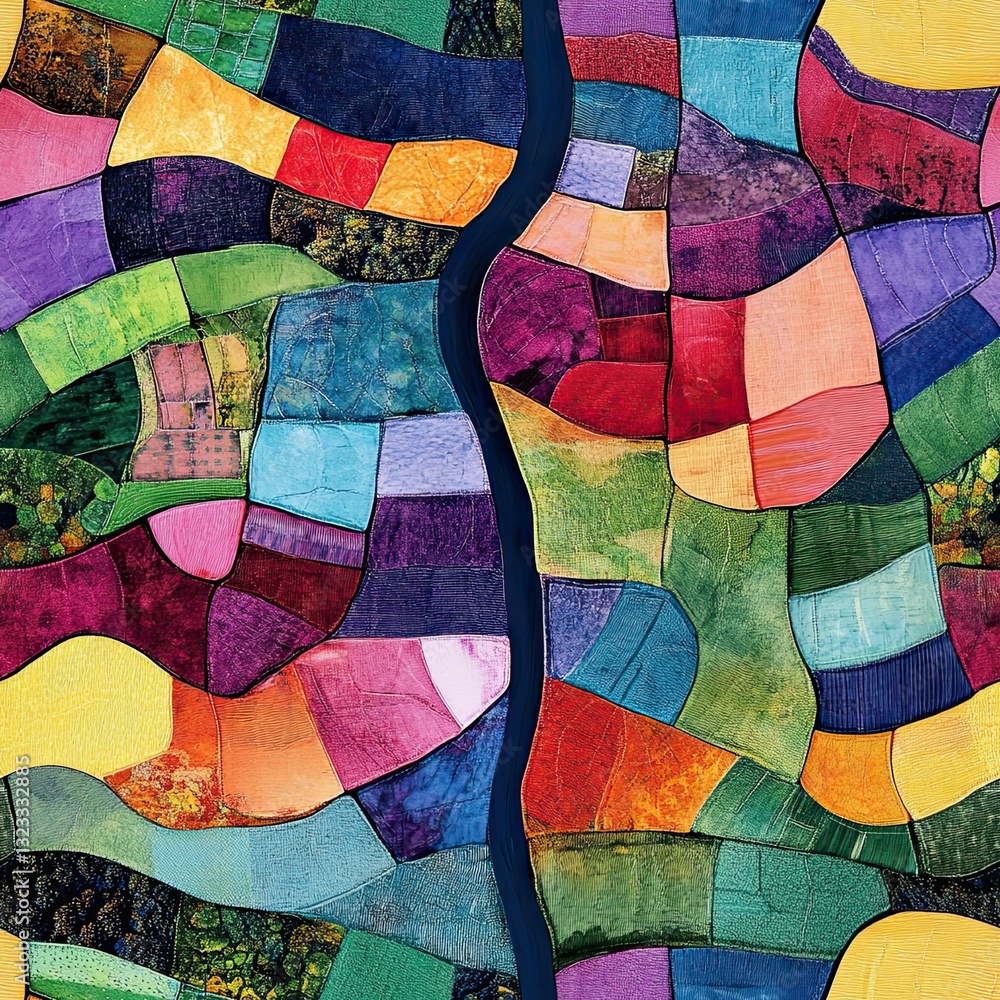 Poster artistic satellite map vibrant fields seamless pattern design for print and web