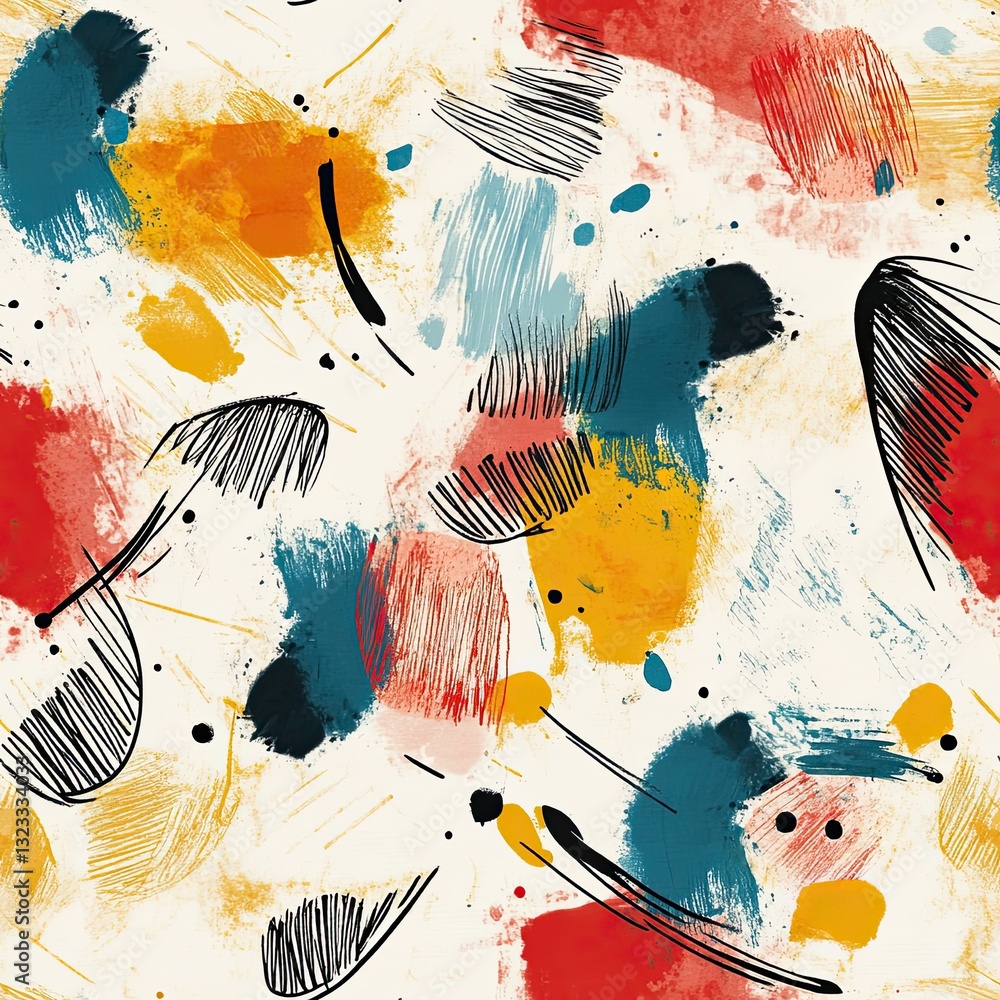 Poster artistic watercolor scribble seamless pattern design for textile and web
