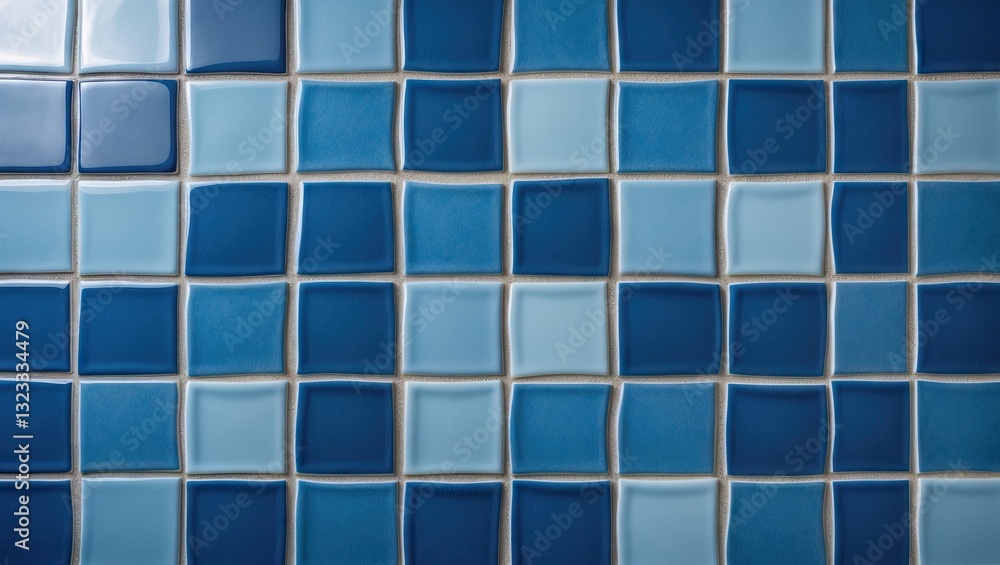 Aufkleber blue mosaic tile pattern featuring varying shades of blue arranged in a grid layout with a glossy fi