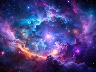 Naklejka premium Dark Cosmic Nebula: Glowing Purple, Black, and Blue Gradient Texture Background - Perfect for Banners, Posters, and Headers