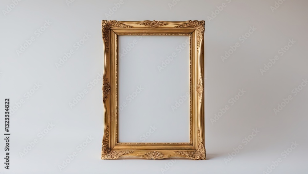 Poster elegant gold picture frame with intricate detailing centered on a white background, creating a class