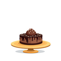Vsai delicious chocolate cake with chocolate icing and sprinkles on a cake stand