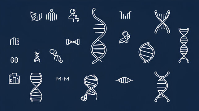 DNA gene editing research technology icon stroke line set collection of genomic sequencing modification genetic experiment ancestor