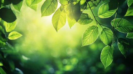 Obraz premium Sunlight filtering through lush green leaves in a verdant forest canopy