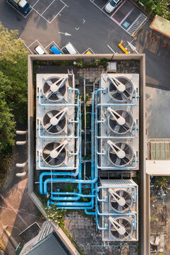 Industrial Air Conditioning Units Rooftop Aerial View