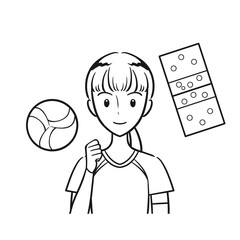 バレー部・バレーボール・部活を頑張る女子学生（線画）
