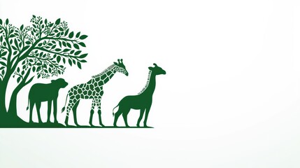 Animal silhouette illustration featuring elephant giraffe and tree nature scene graphic design minimalist style