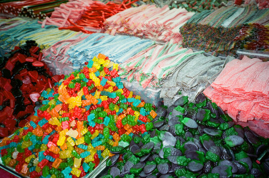 Colorful Assortment of Candy at a Market Stall in Daylight
