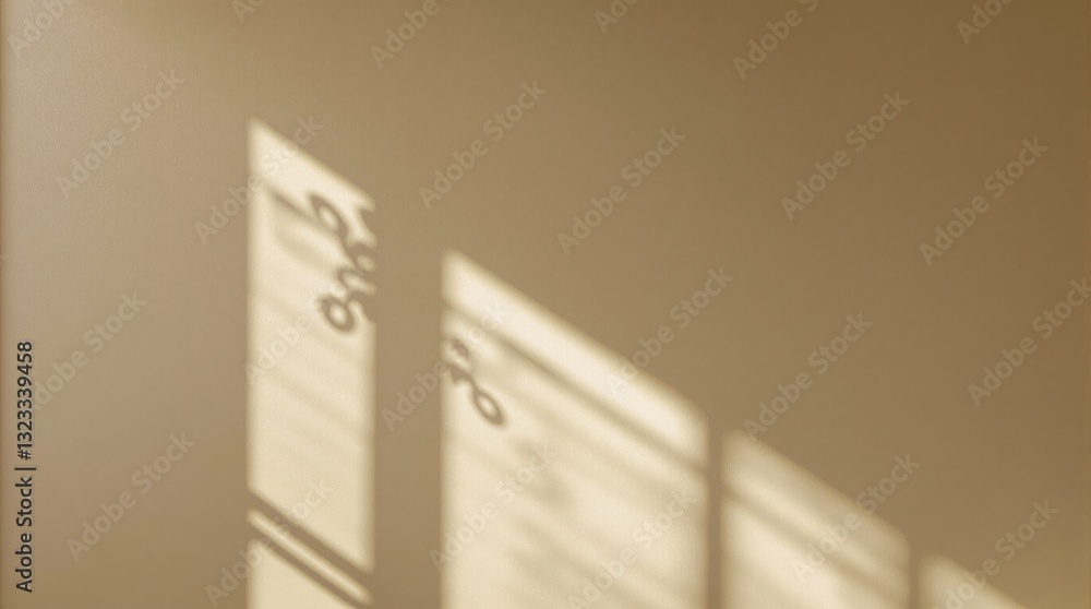Aufkleber soft shadow of a window with blinds and decorative elements on a beige wall, creating a warm and min
