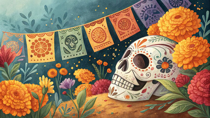 watercolor background  Día de los Muertos