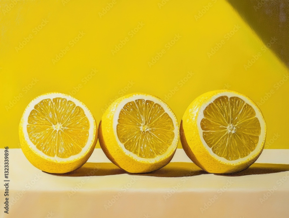 Poster A group of lemons sit on a table, awaiting use or display