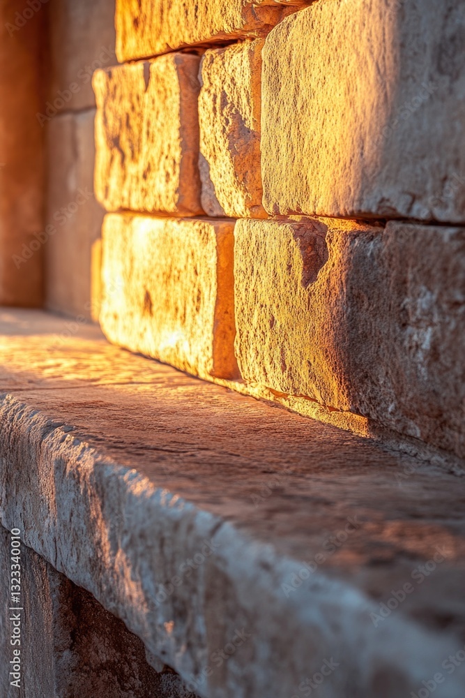 Aufkleber A close-up shot of a brick wall with a light source shining on it, suitable for use in architectural or design contexts