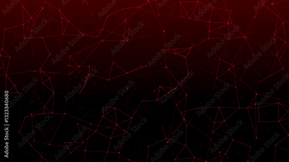 Aufkleber Black and red gradient smooth floating polygonal network connection plexus matrix visual effect, dark background animation