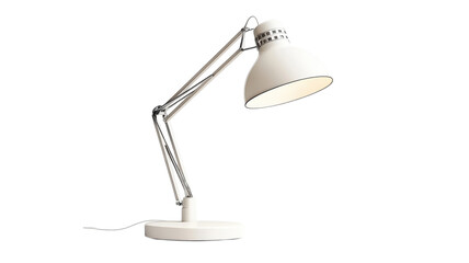 Elegant white desk lamp illuminating a cozy workspace during evening hours