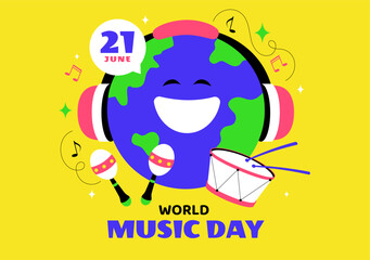 World Music Day Vector Illustration on June 21st, featuring Various Musical Instruments and Music Notes to Celebrate and Enjoy the Art of Sound