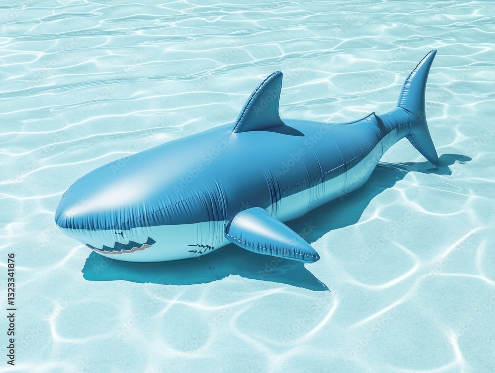 Aufkleber inflated shark toy floating on the surface of a swimming pool