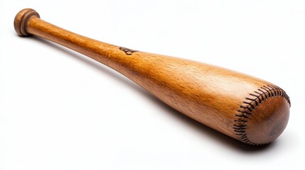 Vintage Wooden Baseball Bat with Hand Stitched Leather Detail, Generative AI.