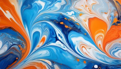 vibrant abstract marbled background featuring dynamic patterns of blue orange and white with artistic spotty textures and flowing designs