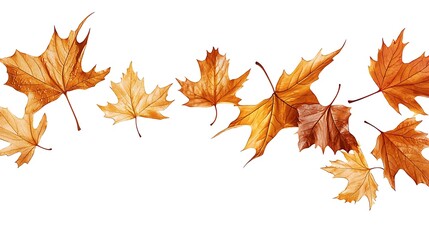Fototapeta premium Falling autumn leaves dance forest path nature photography serene atmosphere close-up view seasonal beauty