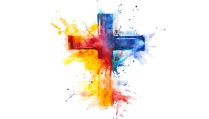 Colorful Cross Image Christian Art Faith Religion on transparent background