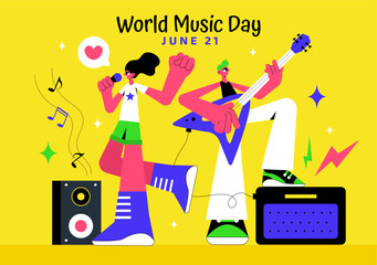 World Music Day Vector Illustration on June 21st, featuring Various Musical Instruments and Music Notes to Celebrate and Enjoy the Art of Sound