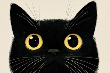 Cute close-up illustration of a black cat in minimalist style