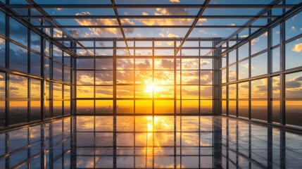 Obraz premium A massive steel framework of an industrial building under construction at sunrise