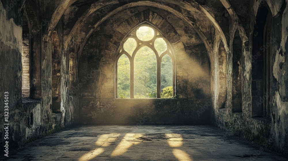 Poster A room with a window and a light coming through, perfect for interior design or architecture projects