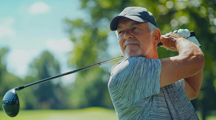 Older gentleman enjoys a round of golf, capturing the essence of the game on a sunny afternoon at the golf course