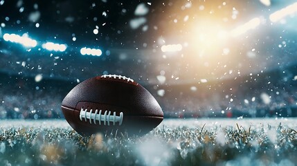 Intense football action under snowy lights stadium field sports photography winter evening close-up shot