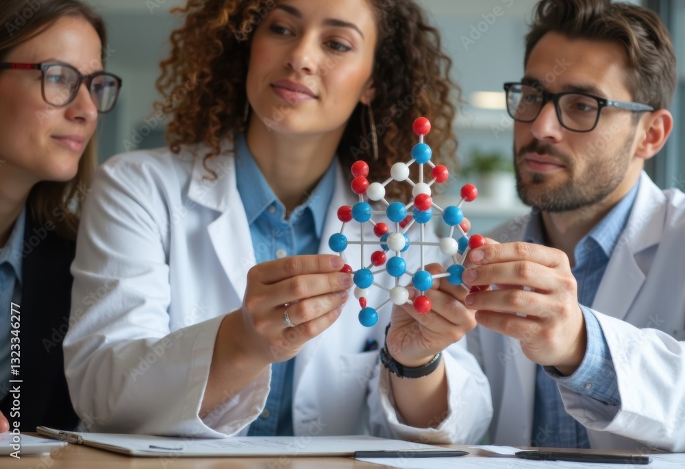 Aufkleber scientists collaborating on a molecular model in a modern laboratory setting