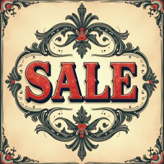 "Retro Vintage SALE Sign Poster Mockup with Victorian Typography and Weathered Texture"