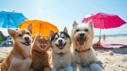Beach Fun with Pets: Dogs & Cat on Vacation