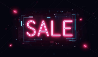 "Futuristic Neon SALE Sign Illustration: Cyberpunk Typography with Glowing Effects on Dark Background"