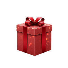 Obraz premium Single, realistic gift box with festive wrapping and stunning lighting effects, isolated on a clean white background. Perfect for holiday themes, product showcases, or creative projects. High-quality 