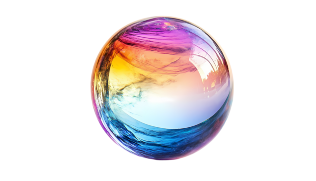 Rainbow Glass Orb Colorful Sphere Art Decor on transparent background