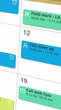colorful calendar app interface showcasing appointments and scheduled events (3d render)