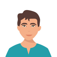 Portrait of   handsome young man. Avatar for social networks. Bright vector illustration in flat style.