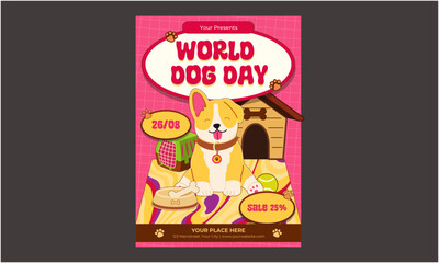 Fototapeta premium World Dog Day Flyer. International Dog Day celebration. international dog day background. world dog day. August 26. Vector illustration. poster, banner, greeting card, flyer. Happy National Dog Day.