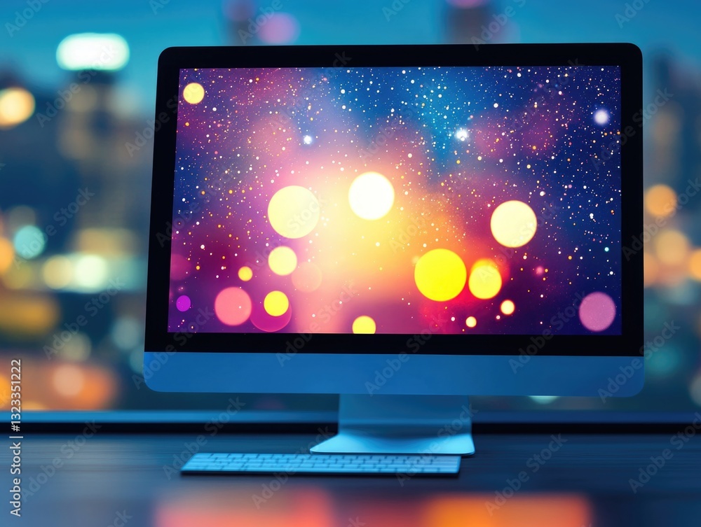Poster computer monitor sits on top of a desk